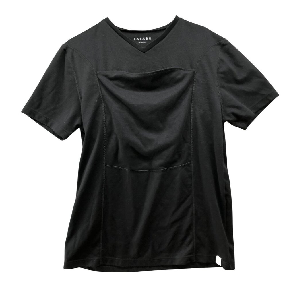 Lalabu Dad Shirt Mens XL Black V-Nech Short Sleeve Baby Carrier Baby Wearing